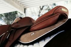 a close up of a horse's bridle and saddle