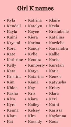 a pink poster with the names of girls names in black and white, against a light pink background