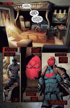 a comic page with an image of a man in a red mask and a deadpool