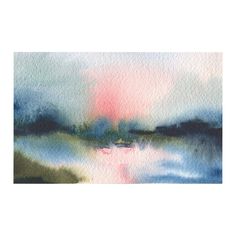 an abstract watercolor painting with blue, pink and green colors