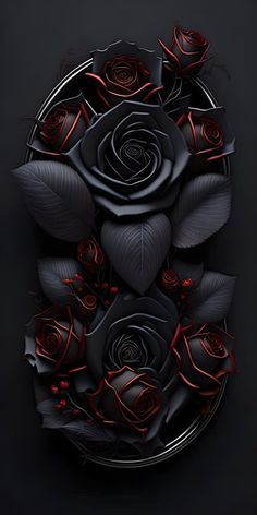 black and red roses are arranged in the shape of a circle on a dark background