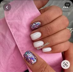 Simple Round Nails, January Nails 2023, Dipped Nails Ideas Powder, Short Glitter Nails, 2023 Nails, Cute Gel Nails, Nails 2023