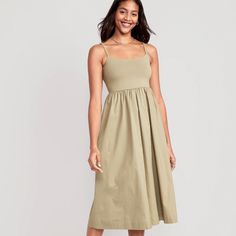 Nwt Old Navy Fit & Flare Combination Midi Cami Dress Color: Birch Leaf Garment-Washed, Double Layer-Lined Jersey-Knit Bodice, With Woven Poplin Skirt. Spaghetti Straps; Square Neck. Seamed, Shirred Waist. The Fit & Flare Dress, Our Go-To For A Va-Va-Voom Shape That Looks Great On Everybody, Everywhere. Prepare For Compliments Cotton 96%, Spandex 4% Machine Wash Cold, Gentle Cycle, Hang Dry. Imported. Fit & Sizing Fitted At Top, With A Defined Waist & Flared Skirt. Women's Midi Dress Hits Approx. Flare Outfits, Silver Cocktail Dress, Bathing Suit Dress, Winter Shopping, Green Shirt Dress, Beautiful Floral Dresses, Floral Babydoll Dress, Scoop Neck Dress, Halter Midi Dress