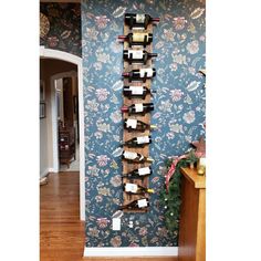 Rustic Industrial Wall mount 12 Bottle wine rack. Handmade from reclaimed pine and steel by Vault Furniture Wine Kitchen Decor, Reclaimed Wood Wine Rack, Wall Mount Bike Rack, Wine Bottle Storage, Wall Mounted Wine Rack, Wood Wine Racks, Home Library Design, Apartment Balcony Decorating, Reclaimed Pine