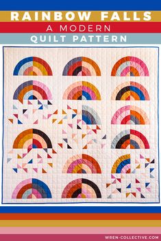 the rainbow fall quilt pattern is featured in this article, with text overlaying it