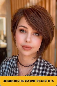 Short asymmetrical side-swept haircut Modern High Fashion, Trendy Short Haircuts