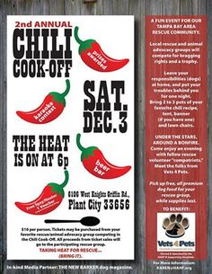 the flyer for chili cook off is displayed on a wooden background with an image of peppers