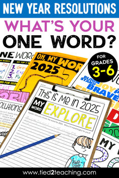 A colorful collection of classroom activities to help students set One Word New Year Resolutions. New Year Resolution Activities, Resolution Activities For Kids, After Winter Break Activities, One Word Resolution, New Years Craft, Word For The New Year, Winter Break Activities, 5th Grade Ela, Achievable Goals