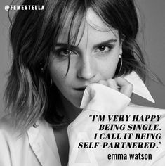 a woman with her hand on her face and the quote i'm very happy being single