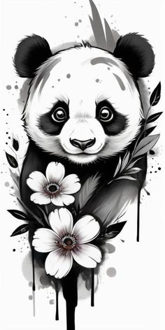 a panda bear with flowers on it's chest