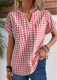 Color:Red;Size:S;Size:M;Size:L;Size:XL;Size:XXL;Package Contents:1 X Blouse;Occasion:Other;Style:Bohemian; Notch Collar Shirt, Patch Blouse, Blouse Size Chart, Batwing Sleeve Blouse, Checkered Shirt, Gingham Print, Plaid Shorts, Printed Sleeves, Inspiration Mode