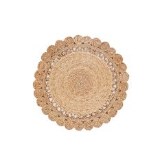 a round placemat made out of jute and glass beads on a white background