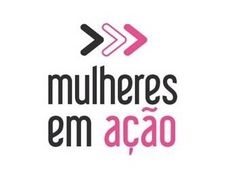 the logo for mulheres em acao is shown in black and pink