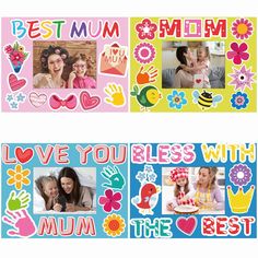 two pictures with the words best mum and love you, bees with mom on them