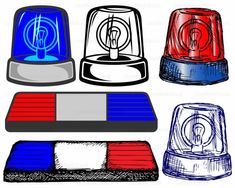 four different types of lights are shown in this drawing technique, including one red and one blue