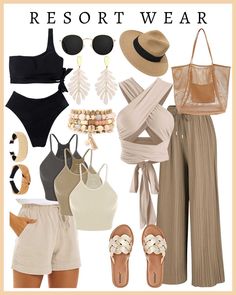 Outfit For Caribbean Vacation, Traveling To The Beach Outfit, Cabo Club Outfit, Cancun Bathing Suits, Travel To Philippines Outfit, Go To Beach Outfit, Tropical Vacation Travel Outfit, Casual Mexico Vacation Outfits, Resort Chic Attire Outfits