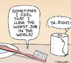 a cartoon with an image of a toothbrush and toilet paper on the table next to it