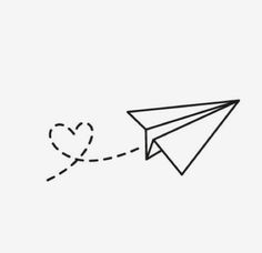 a paper airplane flying in the sky with a heart drawn on it's tail