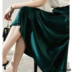 Olivia Mark - Silk A-line Skirt with Triple-Layered Satin, Elastic Waistband, and Flowy Hem Satin Pleated Skirt, Silk Midi Skirt, Fabric Combinations, Satin Midi Skirt, Mermaid Skirt, Denim Midi Skirt, Layered Skirt, Satin Material, Women Skirts Midi