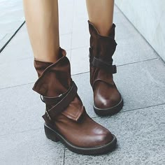 Category:Boots; Upper Materials:Faux Leather,PU; Embellishment:Buckle; Season:Fall,Winter; Heel Type:Chunky Heel,Block Heel; Gender:Women's; Toe Shape:Round Toe; Type:Mid Calf Boots; Style:Vintage,Minimalism,Casual; Heel Height(inch):1-2; Outsole Materials:Rubber; Occasion:Daily,Outdoor; Closure Type:Zipper; Pattern:Solid Color; Listing Date:10/25/2023; 2024 Trends:Riding Boots,Plus Size Fall High Ankle Wide Calf Martin Boots, Wide Calf Ankle Martin Boots For Fall, Fall Faux Leather Platform Boots With Buckle, Fall Wide Calf Ankle Martin Boots, Fall Wide Calf Moto Boots With Zipper, Fall Moto Boots With Wide Calf And Zipper, Fall Faux Leather Mid-calf Boots With Flat Heel, Faux Leather Martin Ankle Boots For Fall, Faux Leather Martin Boots With Zipper For Fall