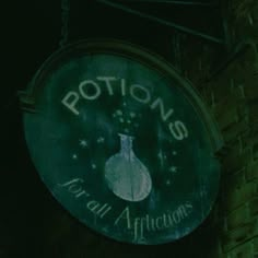 a sign on the side of a building that says potions and all affixeds