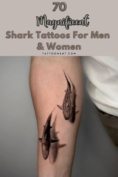 shark tattoos for men and women on the thighs with text overlay that reads, 70 magnificent