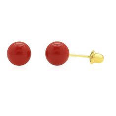 14K Yellow Gold Red Coral Ball Screw Back Stud Earrings 3mm-8mm | WJD Exclusives Heart Accessories, Ball Stud Earrings, Eyebrow Ring, Lip Ring, Silver Shop, Fine Jewelry Collection, Screw Back Earrings, Red Coral