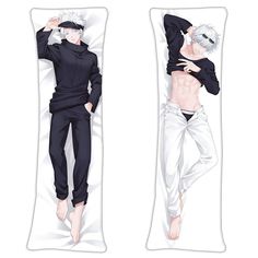 two anime characters sleeping on pillows with their backs turned to the same direction as they are in different positions