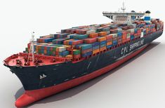 a large cargo ship with lots of containers on it's hulls is shown in this image