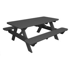 a black picnic table with two benches on each side and one bench at the end