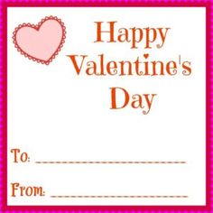 a valentine's day card with a pink heart on the front and red border