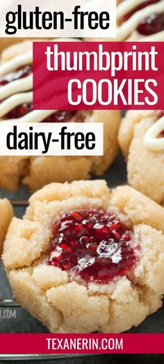 gluten - free thumbprint cookies with text overlay