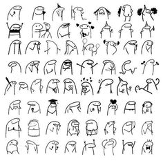 an image of some people with different expressions on their faces and hands, drawn in black ink