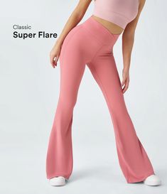 Discover Women’s Crossover High Waisted Back Pocket Super Flare Leggings at Halara, Crowd-Approved Affordable Choices Made For What Moves You. Flare Leggings, Back Pocket, Pink Candy, Split Hem, Flare Pants, Women's Leggings, Crossover, Fabric Care, Breathable Fabric