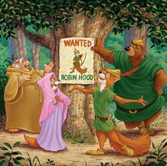 the cartoon characters are trying to find what's on the sign in the forest