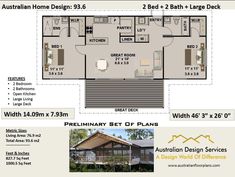 two story house plan with 3 bedroom and 2 bath in the back ground floor area