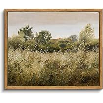 an oil painting of grass and trees in a field