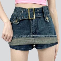 Channel your inner street style with our 2023 Spring-Summer collection Skort with Belt! This mid-waist skort with zipper & button closure is crafted with premium sanded denim to give you a unique look that blends contemporary fashion with nostalgic grunge. Distinctive Features: Sanded Denim: Our high-quality sanded denim fabric gives you an edgy and distressed look that effortlessly captures the spirit of rebellion. Mid-Waist: Designed with a mid-waist fit. this skort provides a comfortable fit Fitted Mini Length Shorts With Belt Loops, Fitted Mini Shorts With Belt Loops, High Waist Cotton Bottoms With Belt, Denim Skort With Built-in Shorts For Summer, High Waist Belted Denim Bottoms, Casual Denim Blue Belted Bottoms, Belted Denim Blue Bottoms, Blue Mini Length Bottoms With Belt Loops, Casual Belted Bottoms In Denim Blue