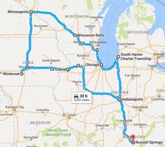 a map showing the route from michigan to washington, d c on a road trip