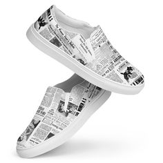 Step into history with these Women's Slip-On Canvas Shoes featuring a collage of actual newspaper headlines on the subject of Women's suffrage. These stylish sneakers are not only fashionable but also comfortable and easy to wear. Made for both comfort and ease, they come equipped with removable soft insoles and rubber outsoles, making it easy to adjust them for a better fit. Whether you're running errands or out on a casual stroll, these slip-on canvas shoes are the perfect accessory to complet Women's Suffrage, Newspaper Headlines, A Collage, Womens Rights, Stylish Sneakers, Keds, Canvas Shoes, Golden Goose Sneaker, Running Errands