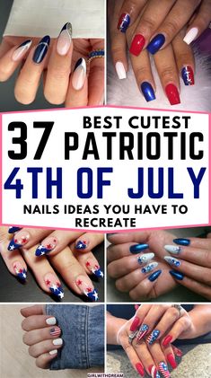 American Flag Nails, Firework Nail Art, Patriotic Nail, 4th Of July Nail, Coffin Acrylic Nails, Pretty Fingers