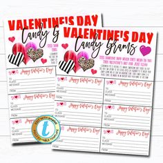 two valentine's day candy and hearts printables