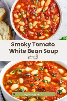 two bowls of smoky tomato white bean soup