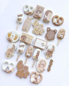 many different types of cookie cutters on a white surface