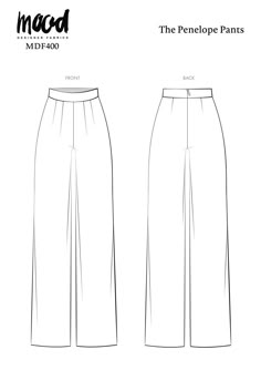 the pencille pants sewing pattern is shown in front and back views, with measurements for each