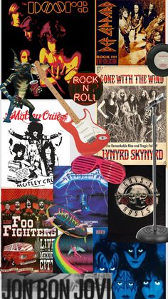 the collage shows different types of rock and roll posters