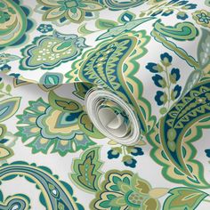 a green and blue paisley print wallpaper