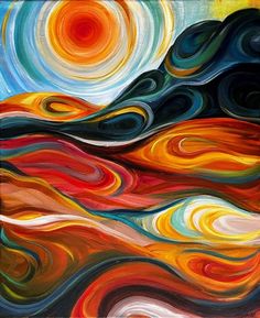 an abstract painting with swirls and colors