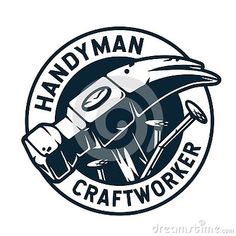 the logo for handy man craftwork, with an image of a bird holding a bottle