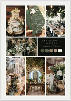 green, gold, and ivory wedding mood board